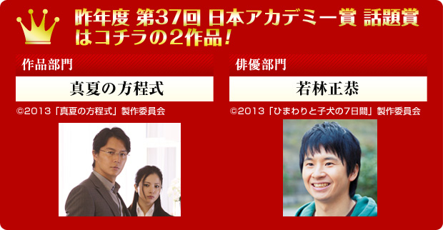 昨年度 第37回 日本アカデミー賞 話題賞はコチラの2作品！